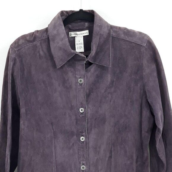 Vtg 90's Leather Shirt Jacket Shacket Suede Long Sleeve Button Up Purple Sz S - Picture 3 of 9